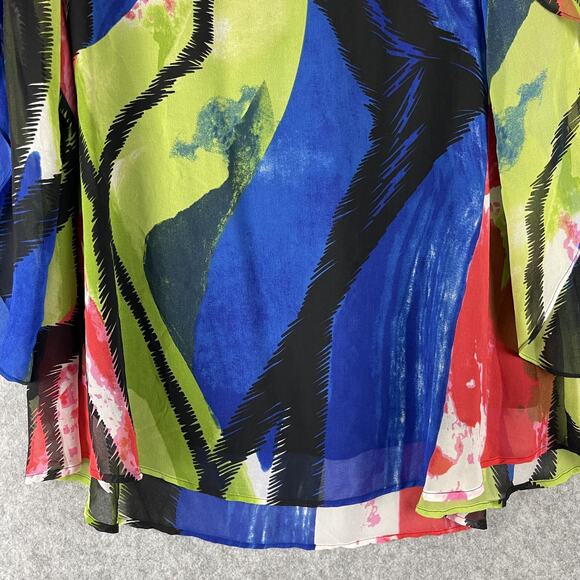 Ali Miles Tunic Top Womens 1X Abstract Layered Bell Sleeve Colorful Artsy Flowy - Picture 3 of 15